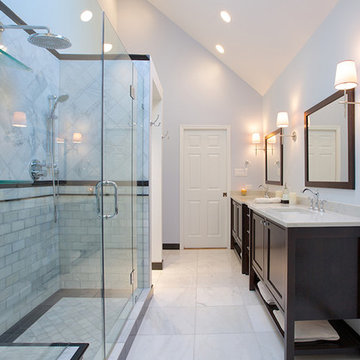 Bright Transitional Marble Bathroom Remodel - Palos Park, IL
