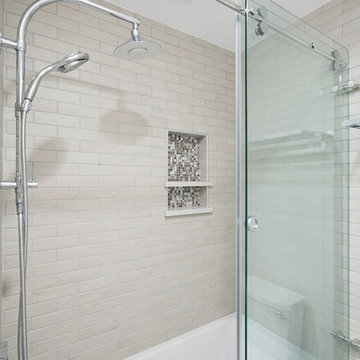 Bright White Design-Build Bathroom Remodels, 3 Spaces 1 Client Columbus OH