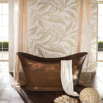 Bronze bathtub with mosaic wallpaper