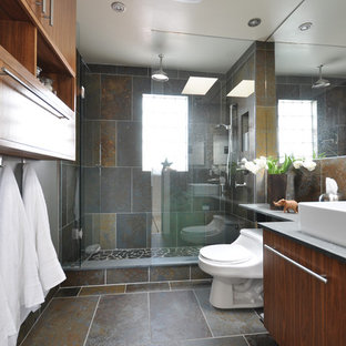 75+ Badezimmer mit Schieferfliesen und offener Dusche Ideen & Bilder