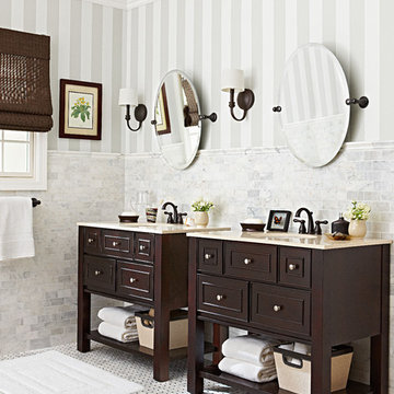 Budget-Friendly Marble and Bronze Bathroom