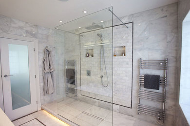 Medium sized contemporary family bathroom in London with a walk-in shower.