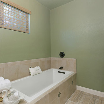 Carlsbad Built In Soaking Tub With Mosaic Accent Tiles in Master Bathroom