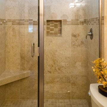 Traditional Master Bathroom Shower in Earthy Tones