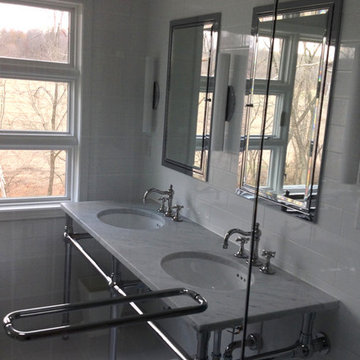 Carrara marble and chrome vanity in a master bathroom remodel Lancaster Ohio