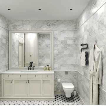 Carrara Marble Tile White Bathroom Design Ideas
