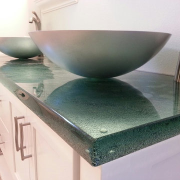 Cast glass countertop with double vessel sinks
