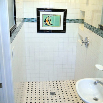 Catalina mural in a small San Diego shower remodeling project