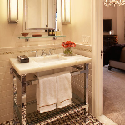 Inspiration for a timeless subway tile mosaic tile floor bathroom remodel in New York