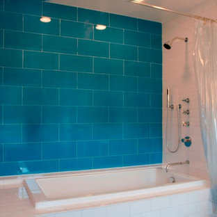 Eclectic blue tile and ceramic tile bathroom photo in New York