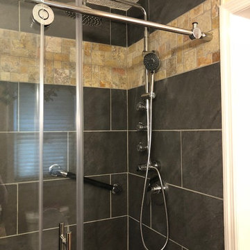 Charcoal & Natural Stone Tiled Shower