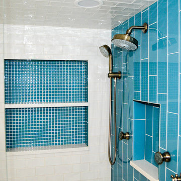Cheerful blue and white shower
