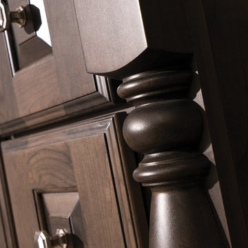 Cherished Traditional Cherry Bathroom Vanity - Close Up of Turned Post Details