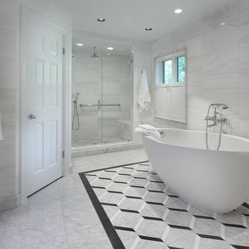 Chevy Chase Master Bath Remodeling in White Marble
