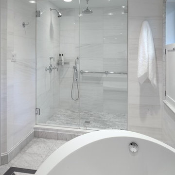 Chevy Chase Master Bath Remodeling in White Marble