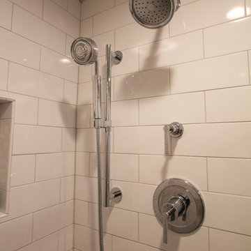 Chrome Shower Fixtures in Transitional Bathroom
