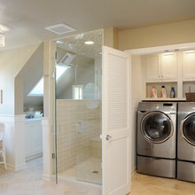 washer and dryer in bath