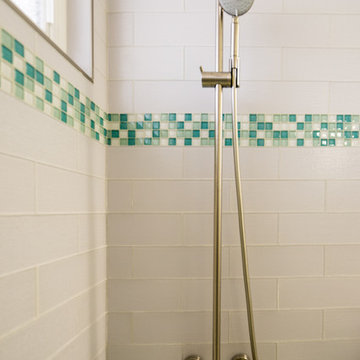Modern Brushed Chrome Shower Fixture in Bathroom Remodel