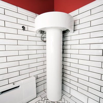 Small arts and crafts white tile and subway tile ceramic tile bathroom photo in Minneapolis