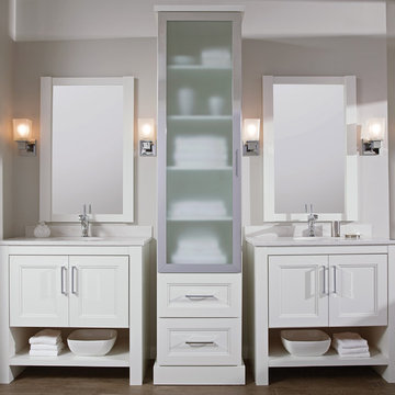 Classy Chrome and White Bath Furniture from Dura Supreme Cabinetry