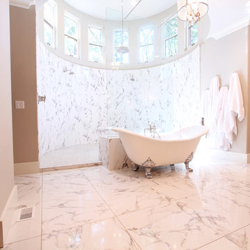 Claw Foot Tub in Front of Expansive Open Shower
