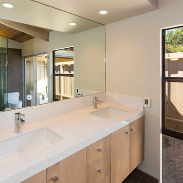 Cliffside_Malibu_New Bath, floor, tile, shower enclosure, WC, sinks, cabinets