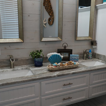 Coastal Bathroom with Tan/Light Brown, Medium-Tone Granite Countertops