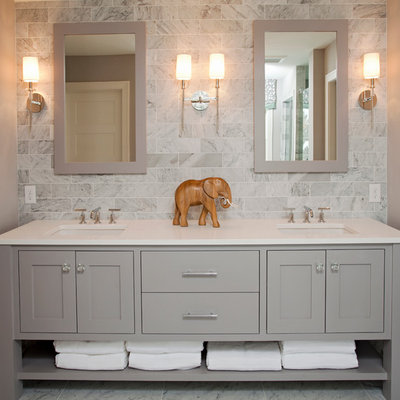 Bathroom - coastal bathroom idea in Minneapolis with gray cabinets