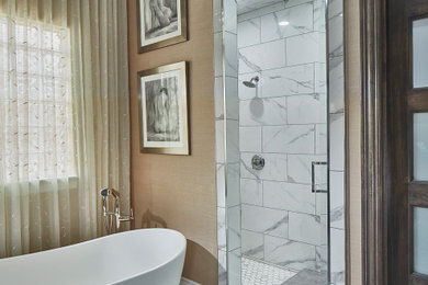 Inspiration for a transitional freestanding bathtub remodel in Dallas