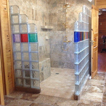 Colored glass block shower in Collins Georgia