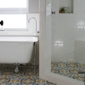 Colorful St. Tropez Cement Tiles Adds Color To A White Bathroom