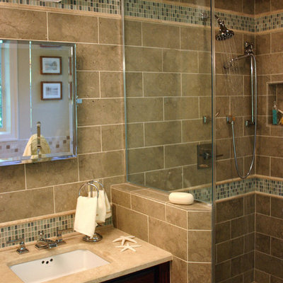 Bathroom - contemporary mosaic tile bathroom idea in Boston with an undermount sink