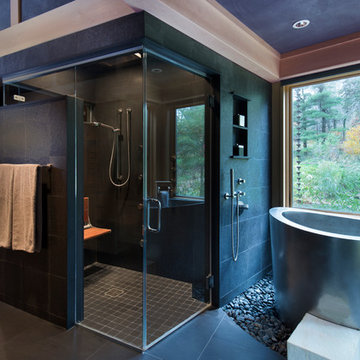 Master Bathroom with Stainless Steel Soaking Tub