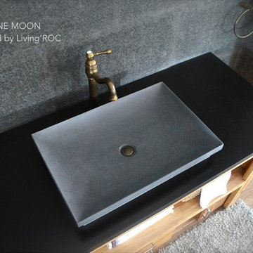Concrete Gray Basalt Stone Vessel Sink 24"x16" - DUNE MOON