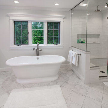Contemporary & Transitional Sea Salt Classic bath remodel w/ classic marble tile