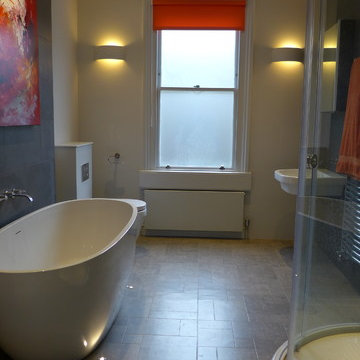 contemporary bathroom renovation with freestanding bath