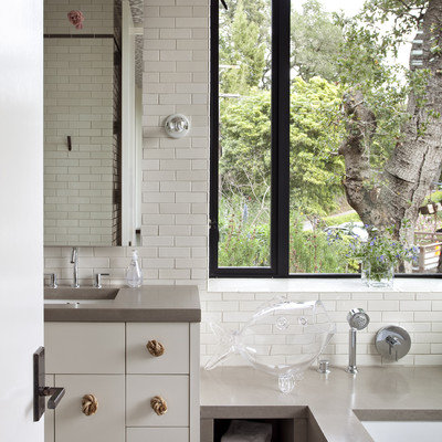Bathroom - contemporary subway tile bathroom idea in San Francisco with an undermount sink