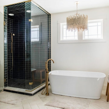 Contemporary Bathroom with Handmade Dark Grey Tile