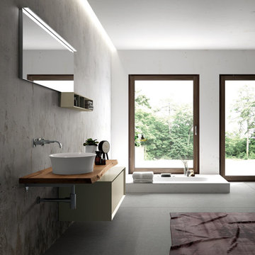 Contemporary bathroom with live edge vanity top