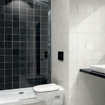 Contemporary black and white bathroom with square tile