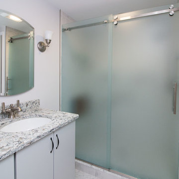 Contemporary Churchill Paint finish Bath Remodel w/frameless frosted slidingdoor