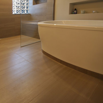 Contemporary, Curbless, Barrier-free Shower and Free-standing Tub