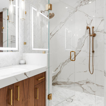 Contemporary Custom Walnut Wood Bathroom Vanity and Storage Cabinetry