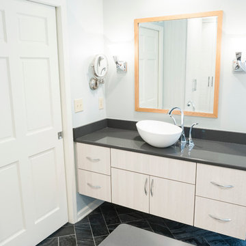 Contemporary Floating Vanity with Vessel Sink and Chrome Fixtures