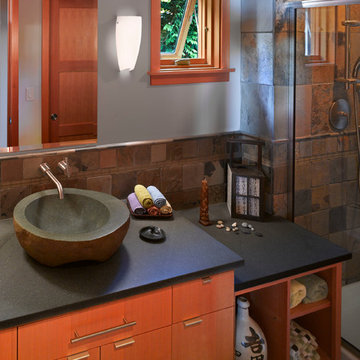 Contemporary Guest Bath with Asian influence