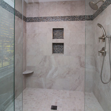 Contemporary Latte Vanity finish Bath Remodel w/ Bliss Mosaic tile wall accent