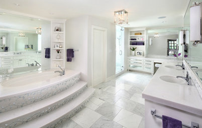 Room of the Day: Luxe Hotel Look for an All-White Master Bath