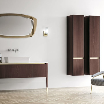 Contemporary medium wood vanity with storage