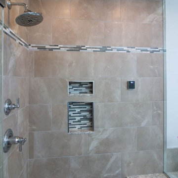 Contemporary Panna Cotta Bath remodel with Anatolia Pulpis Gray tile