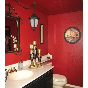 Contemporary Red Bathroom, Powder Room